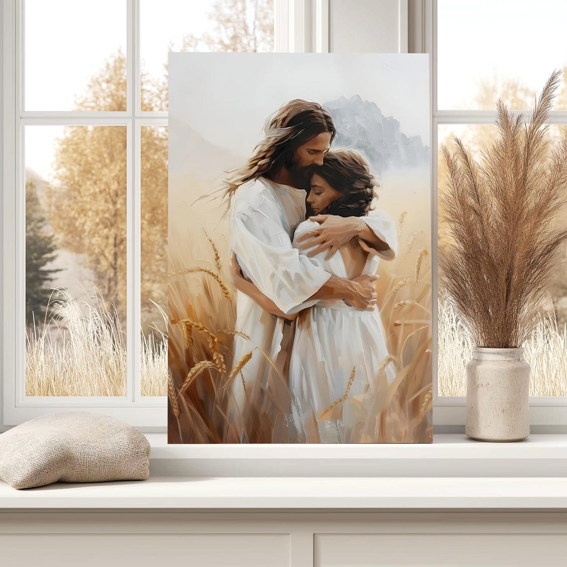Jesus Christ Embracing Woman In Golden Wheat Field Painting Poster - Image 2