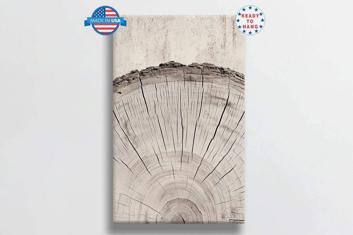 Tree Ring Art For Modern Farmhouse Decor Neutral Abstract Art Print For Living Room Vertical Minimalist Art Print Rustic Home Decor