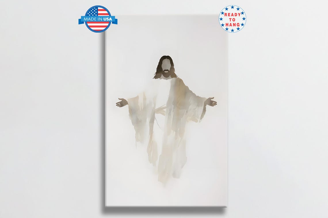 Minimalist Watercolor Jesus Christ With Open Arms Christian Poster - Image 6