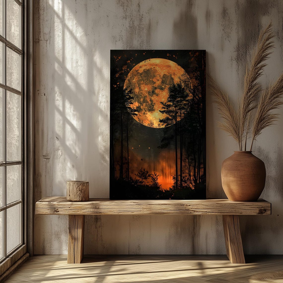 Blood Moon Rising Over Dark Forest Silhouette Dramatic Wall Art - Image 6