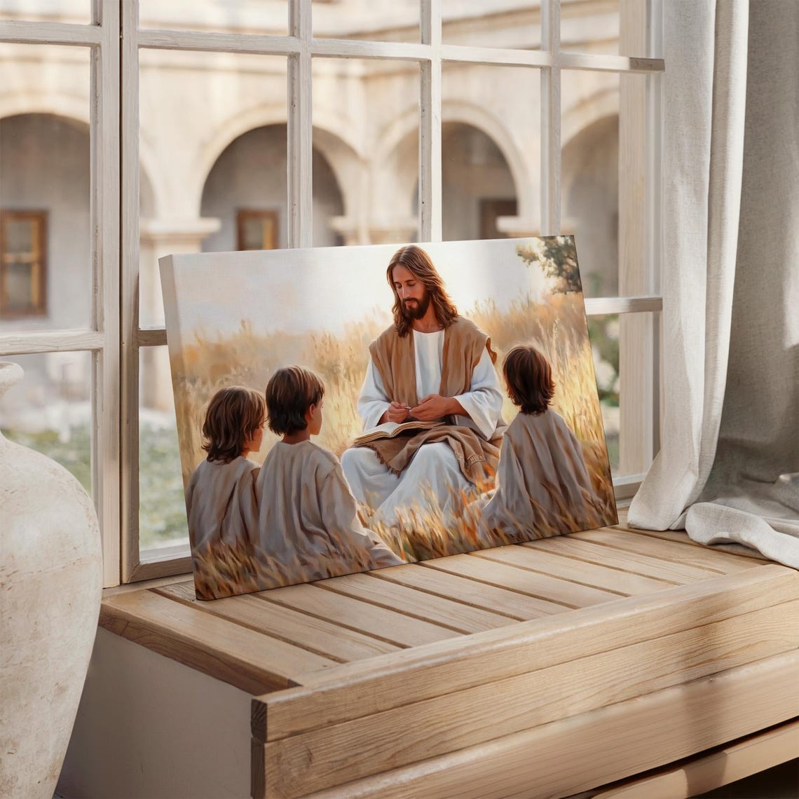 Jesus With Children Of God Art Picture Of Jesus And Children Print Christian Nursery Wall Decor For Kids Modern Biblical Art Print - Image 5