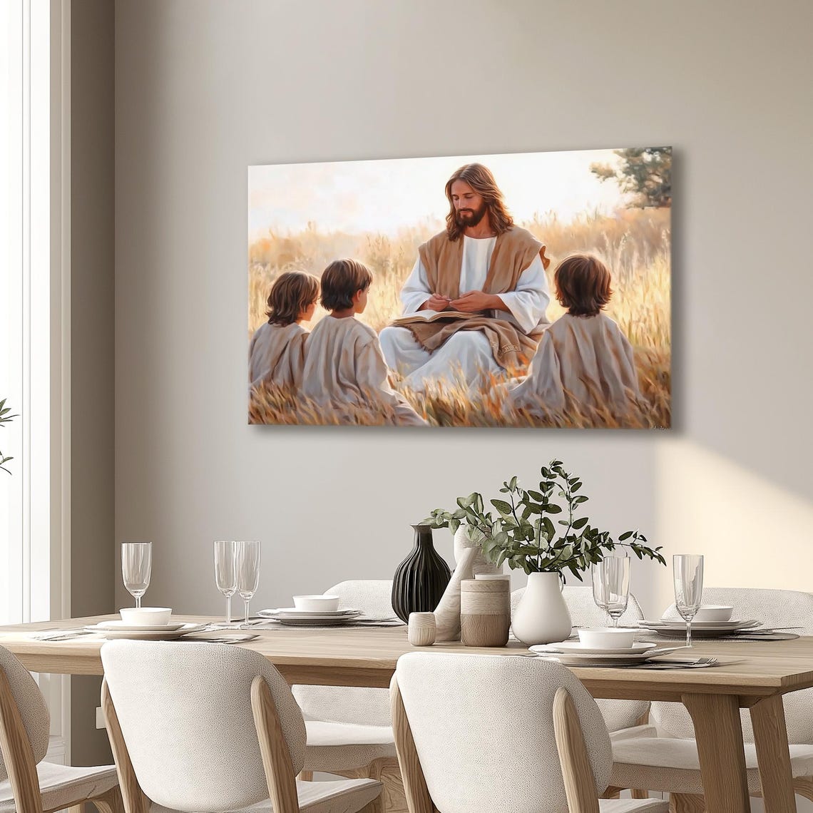 Jesus Reading Book With Children In Golden Wheat Field Poster - Image 2