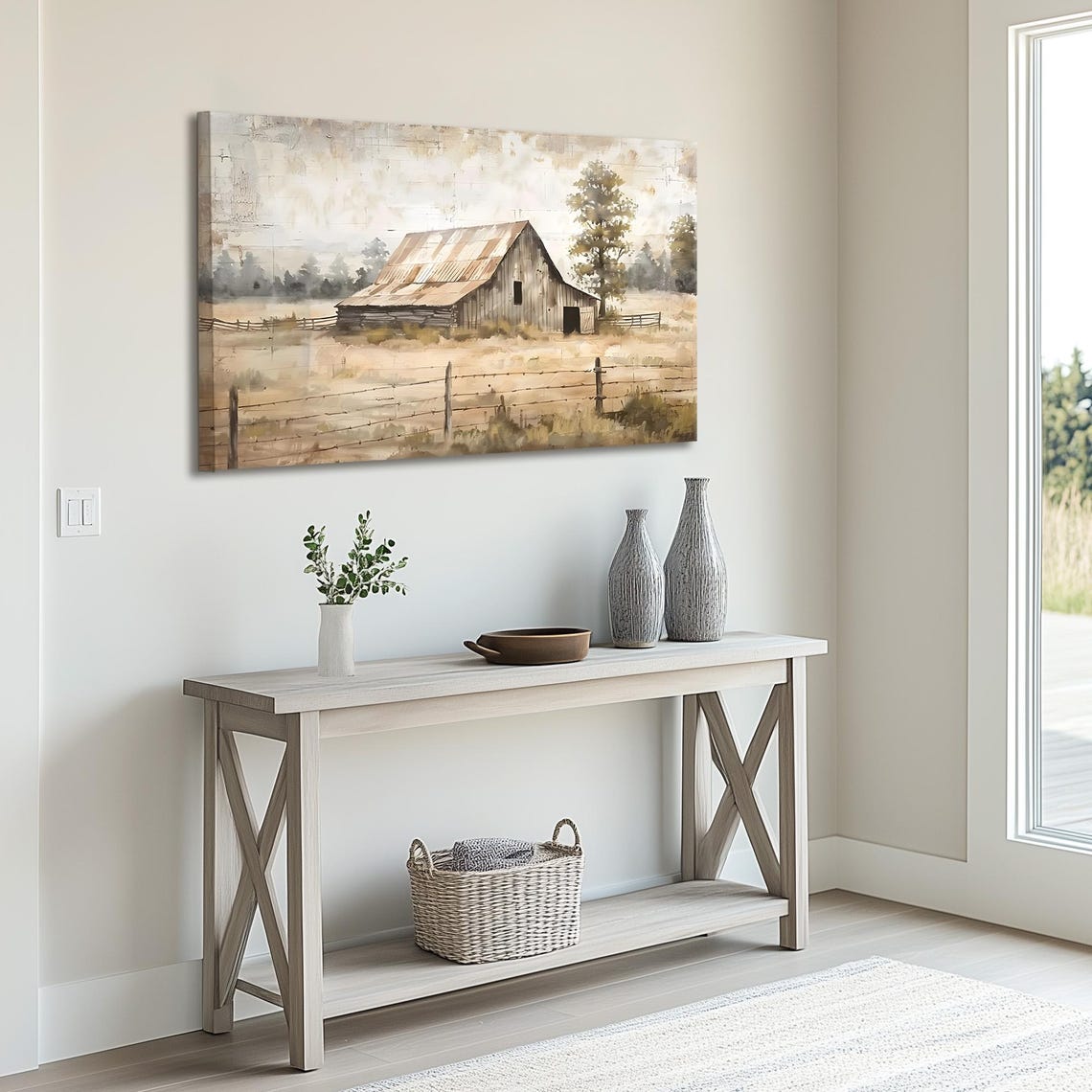 Rustic Old Barn In Misty Pastel Field Farmhouse Landscape Wall Art - Image 5