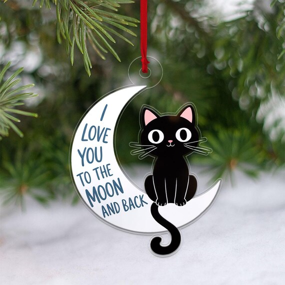 Black Cat Moon Ornament I Love You To The Moon And Back Cute Poster