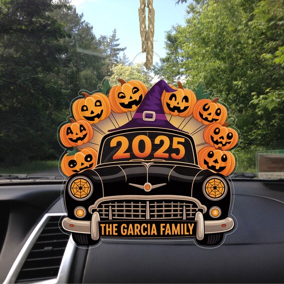 Personalized Halloween Car 2025 Family Name Spooky Pumpkin Gift Poster