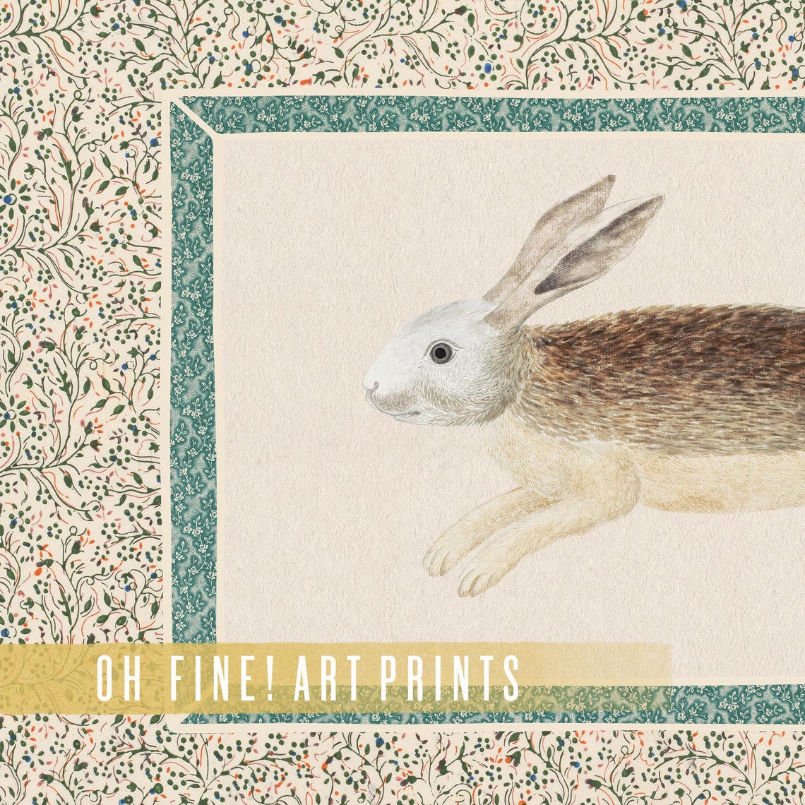 Vintage Hare Illustration Floral Patterned Frame Woodland Poster - Image 2