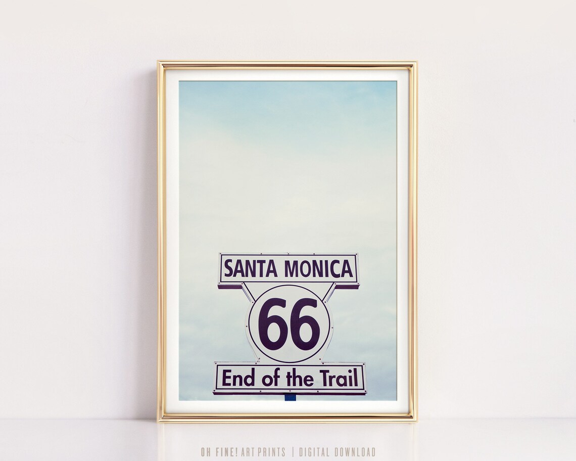 Santa Monica Route 66 End Of The Trail Sign Sky Photography Poster - Image 3