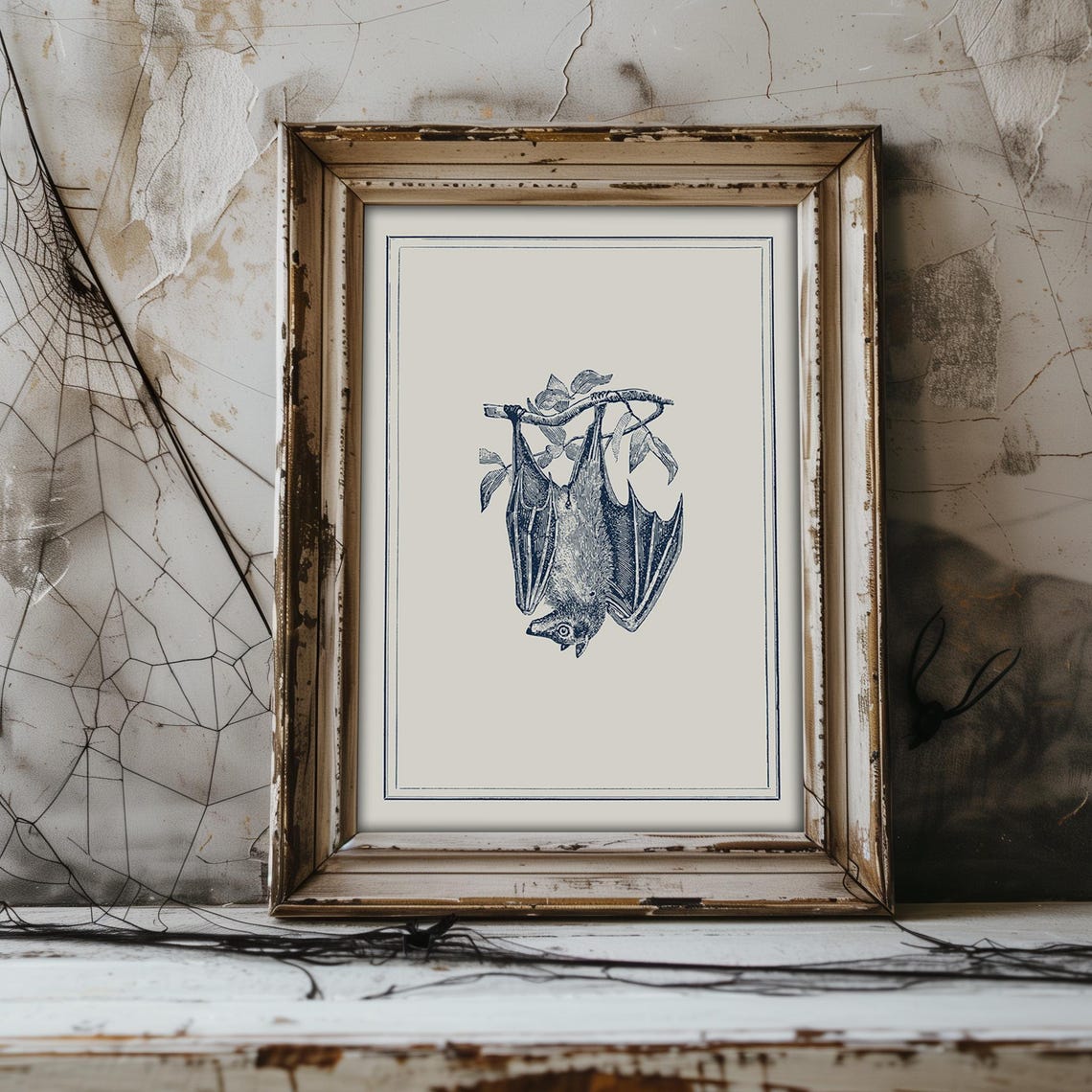 Vintage Bat Hanging From Branch Engraved Style Dark Academia Print - Image 2