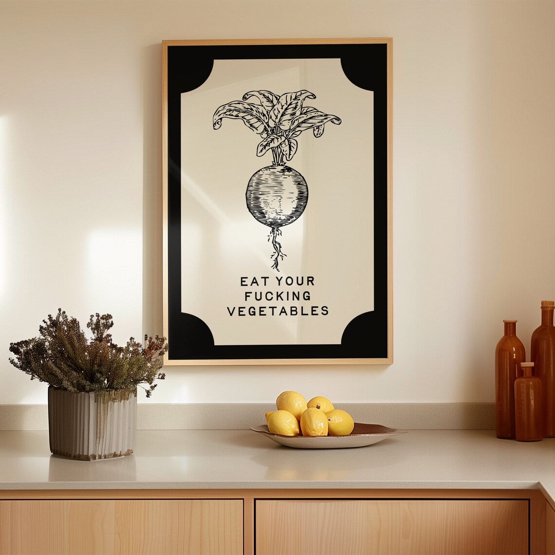 Funny Kitchen Decor Eat Your Veggies Print Rude Kitchen Wall Art Black White A80 - Image 2
