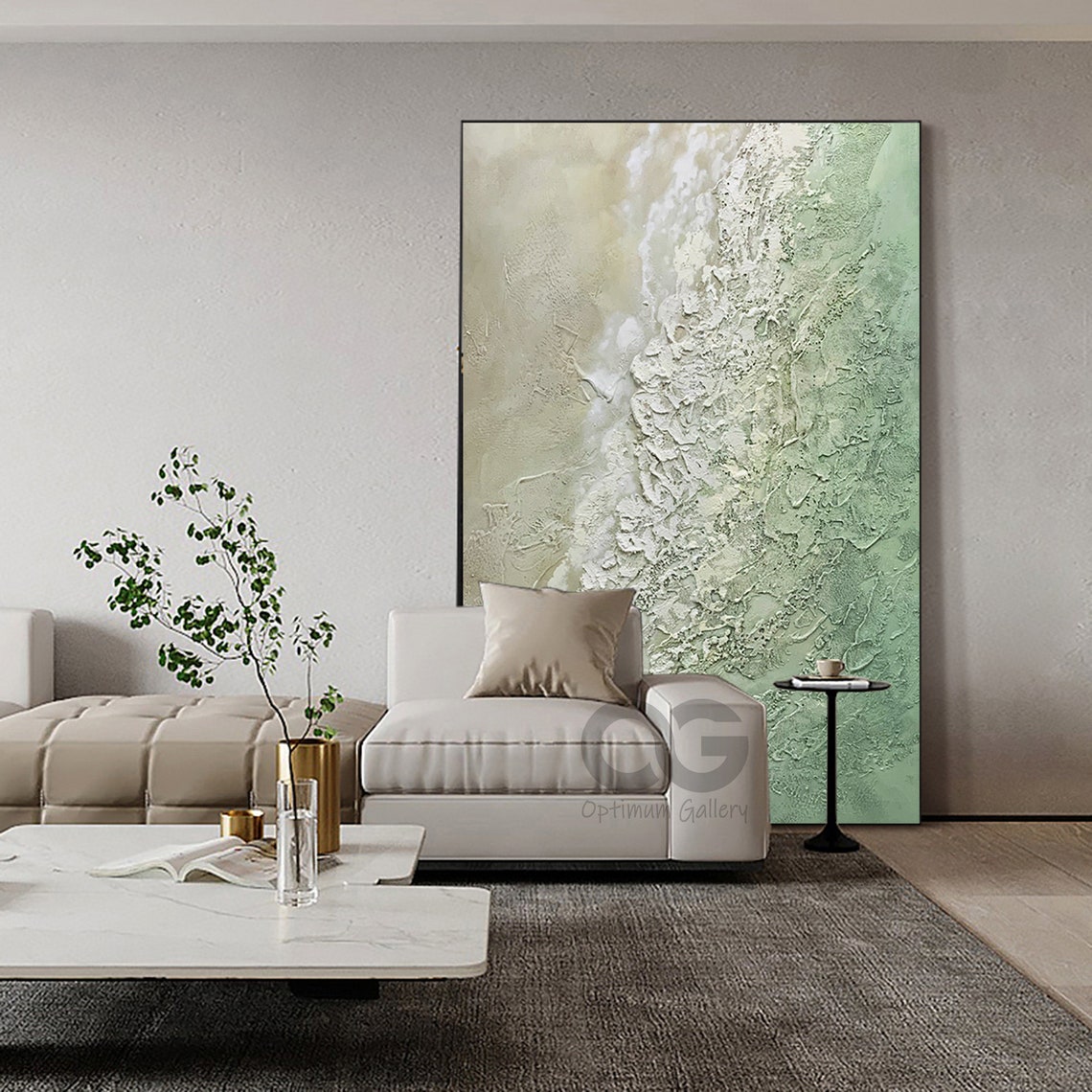 Green Cream Foam Wave Abstract 3D Textured Coastal Beach Art Poster - Image 3