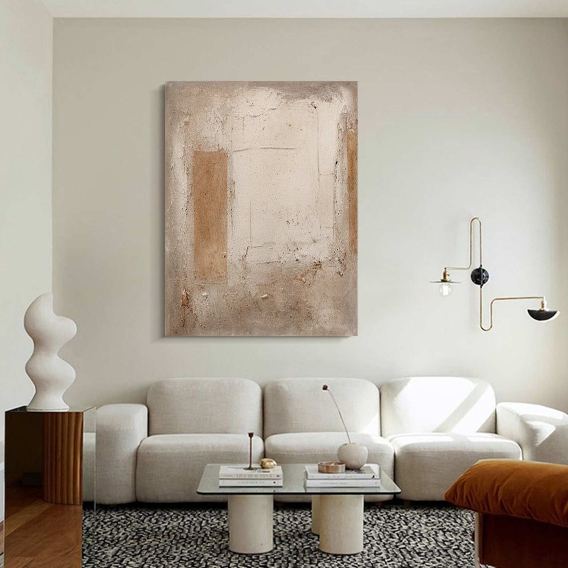 Beige Geometric Abstract Brown Block Column Wabi Sabi Texture Poster - Image 3