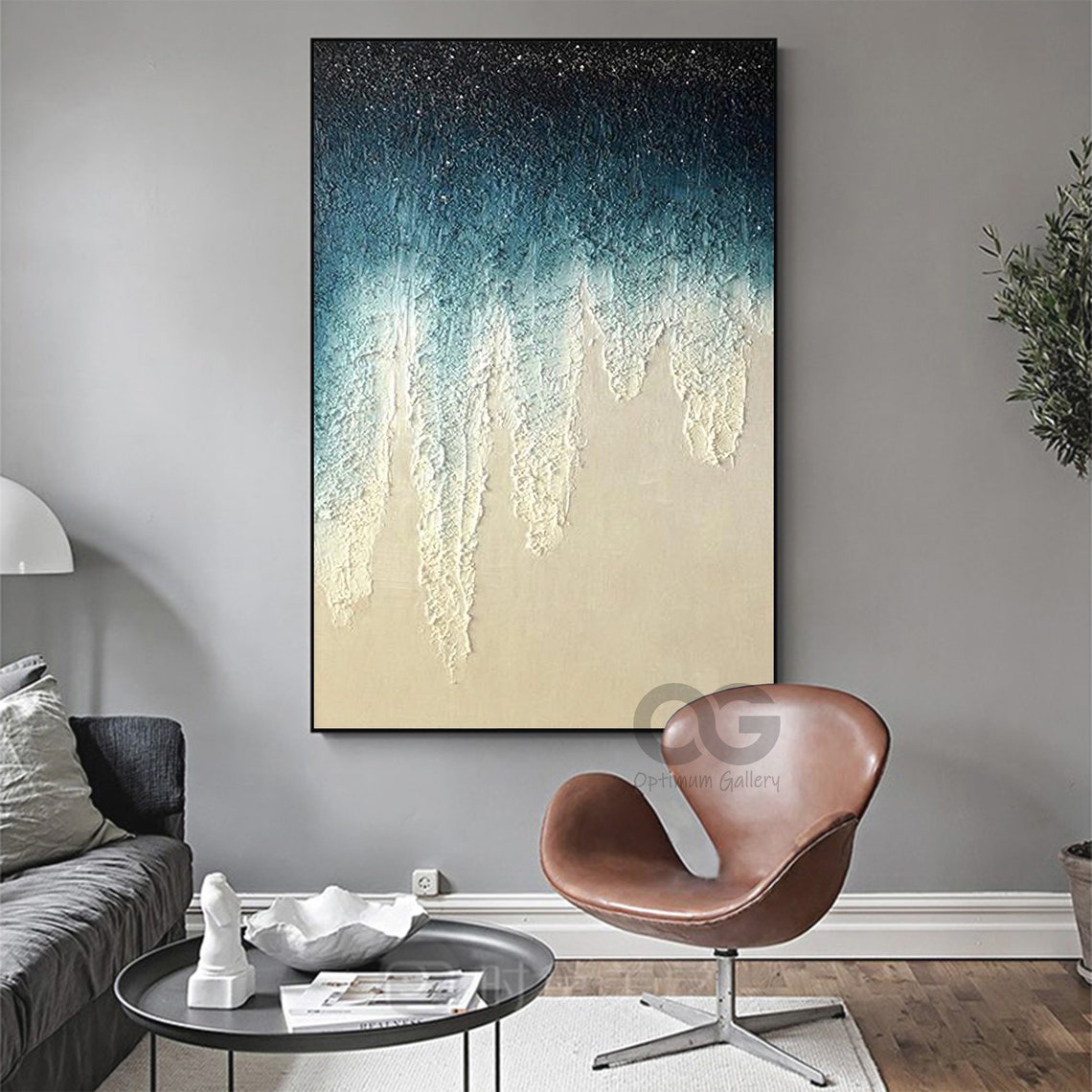 Turquoise Sand Gradient Wave Foam Vertical Abstract Ocean Art Poster - Image 2