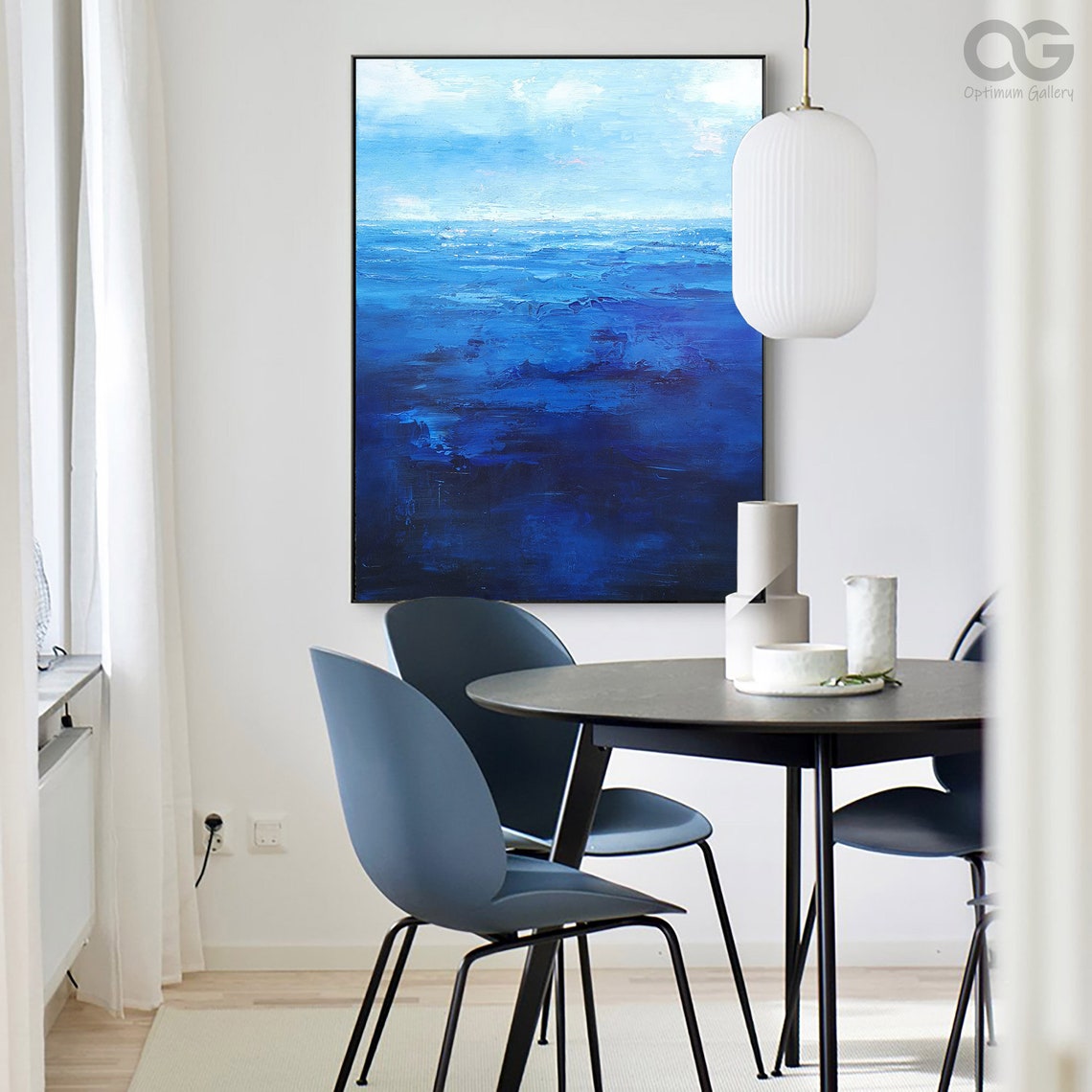 Deep Blue Ocean Vertical Abstract Moody Navy Sea Waves Painting Poster - Image 3