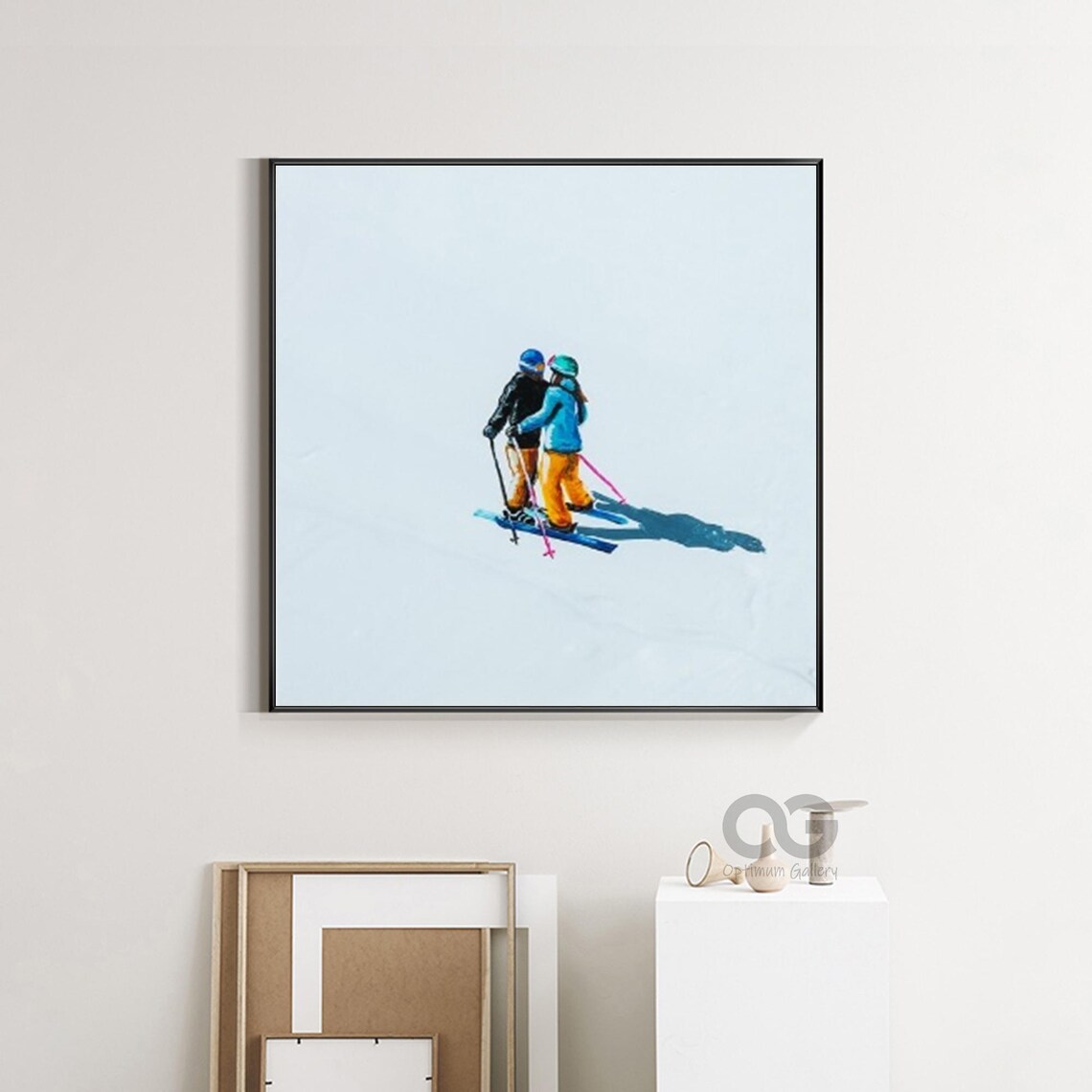 Minimalist Skiing Couple Colorful Snow Slope Modern Sports Art Poster - Image 5