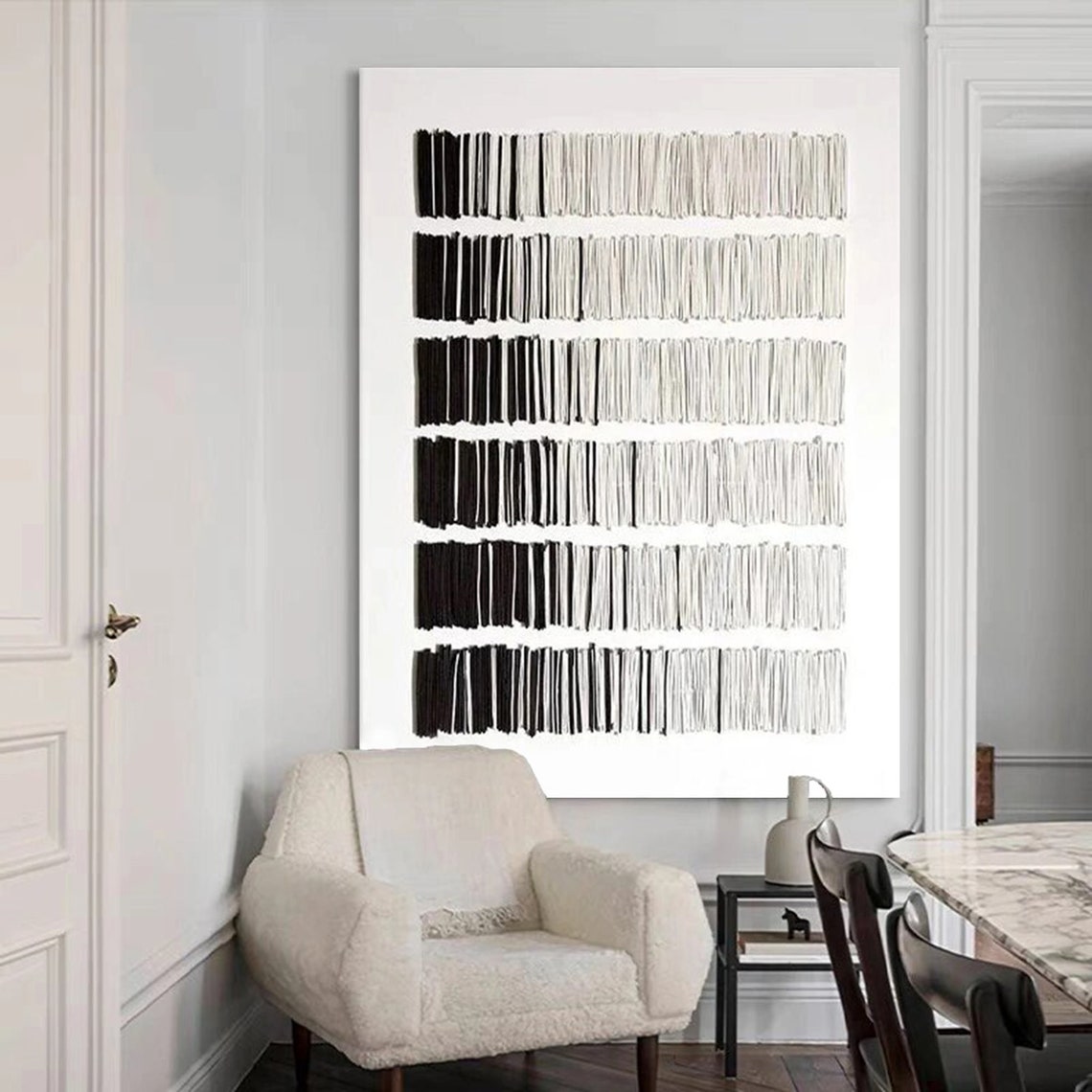 Black Grey Brushstroke Bands Gradient Stripe Modern Wall Art Poster - Image 4