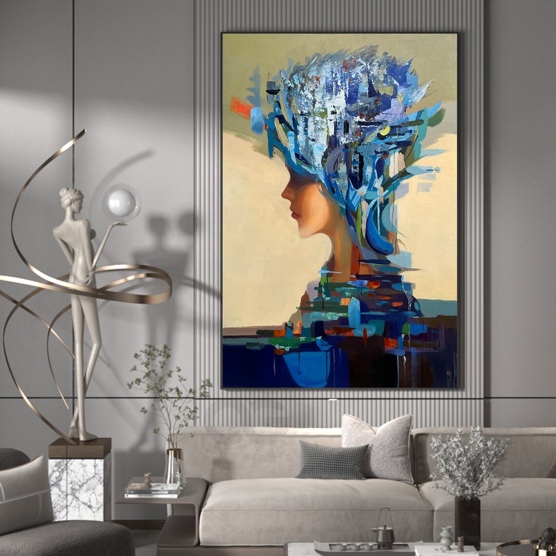 Blue Abstract Hair Woman Profile Painted Brushstroke Explosion Art Poster - Image 3