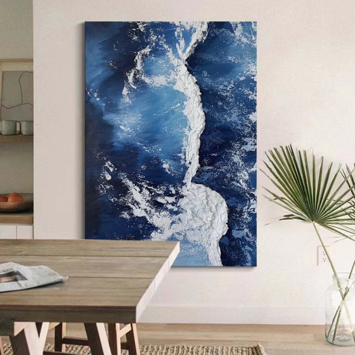 Deep Blue Aerial Wave White Foam Ribbon Diagonal Ocean Art Poster - Image 4