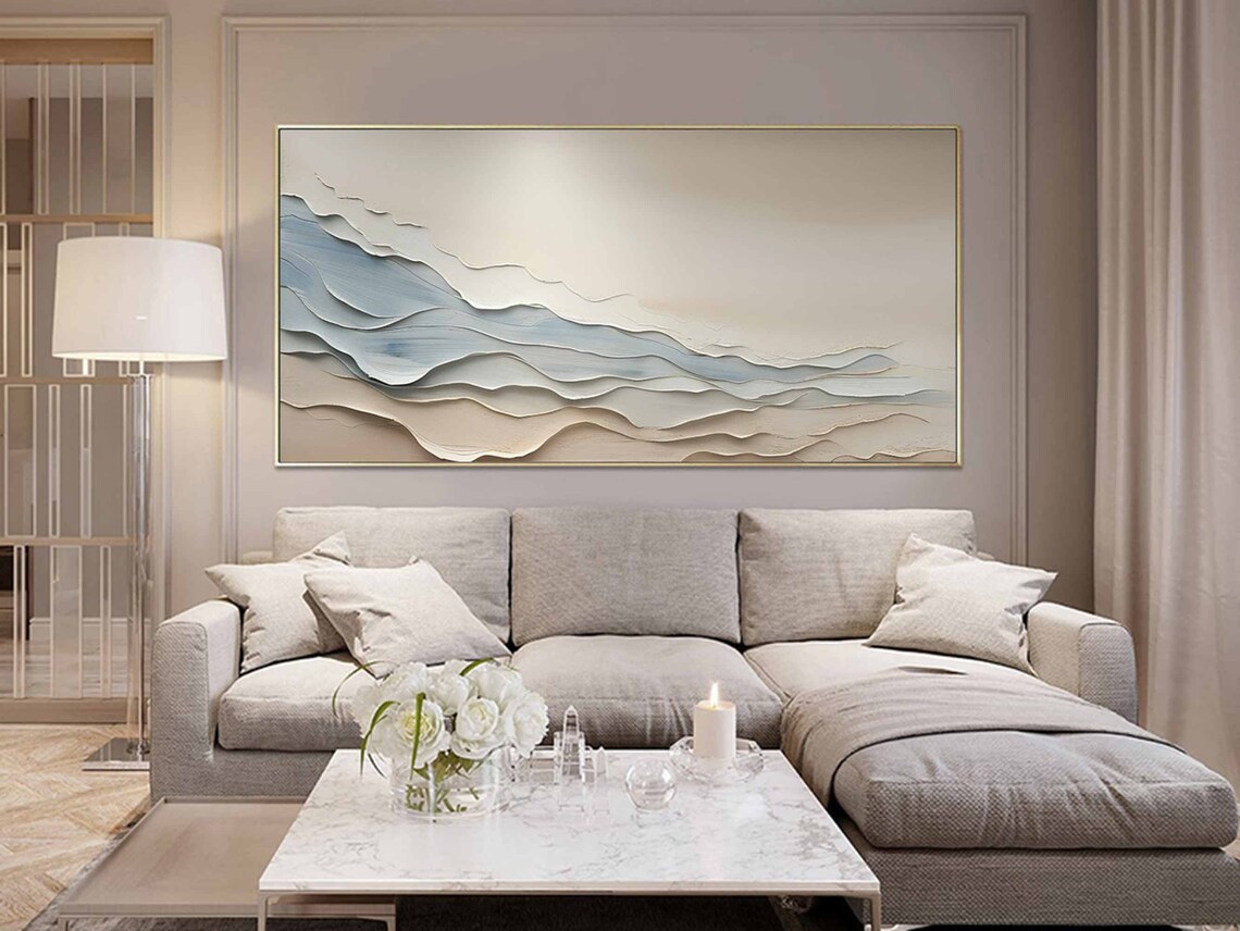 Original Ocean Beach Painting On Earth Tone Painting Sand Painting Textured Wall Art Living Room Painting Wabi Sabi Wall Art Decor - Image 2