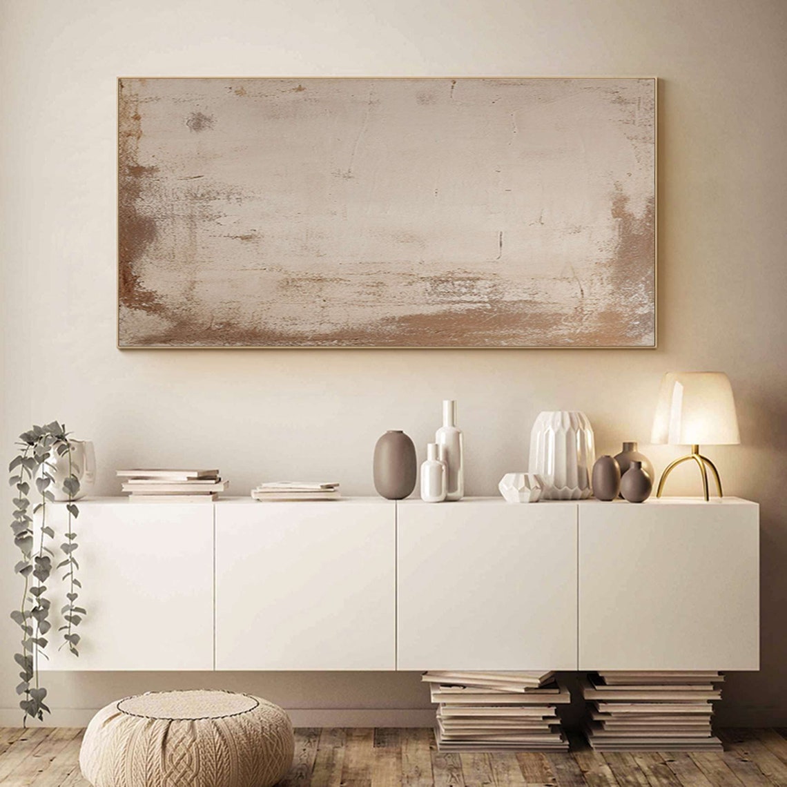 Horizontal Beige Abstract Brown Edged Weathered Plaster Wall Poster - Image 2