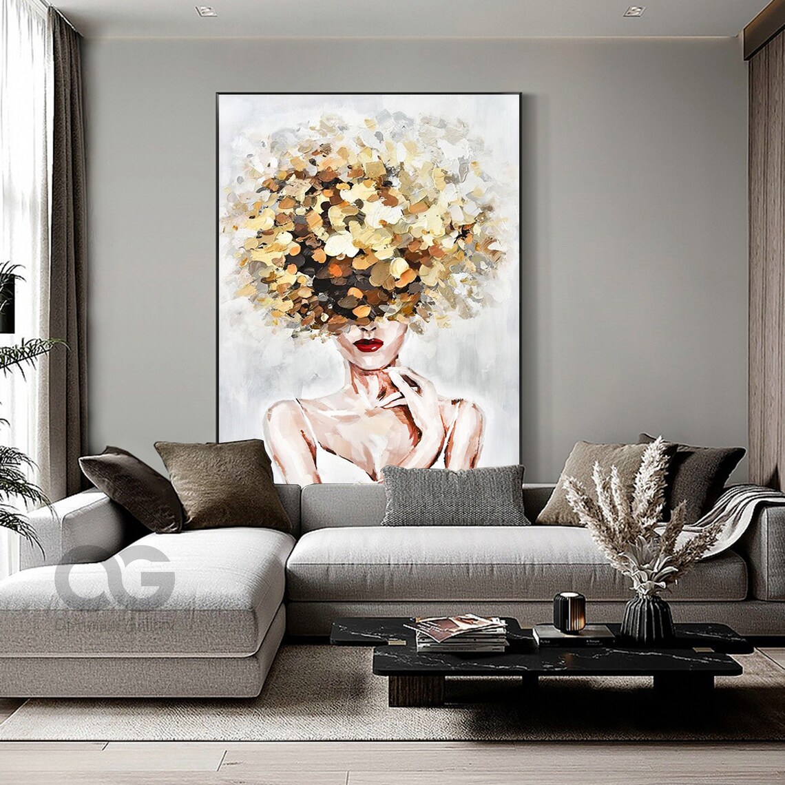 Golden Floral Hair Woman Portrait Red Lips Elegant Abstract Lady Poster - Image 4