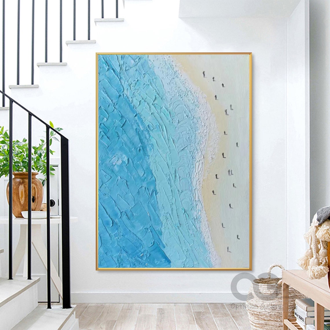 Bright Blue Sea White Sandy Beach Walkers Aerial Textured View Poster