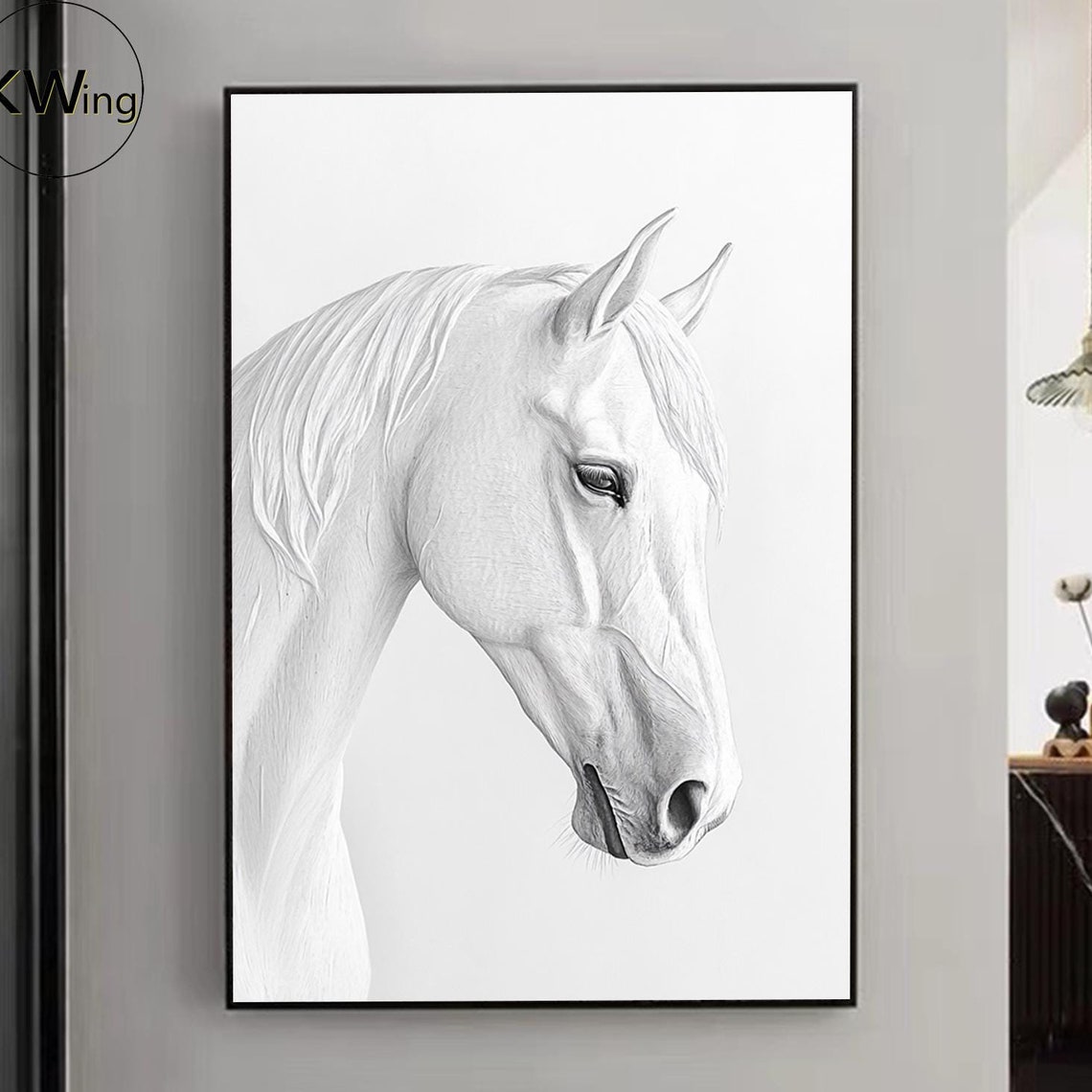 Custom White Horse Portrait Painting Horse Oil Painting Large Animal Wall Painting Modern Minimalism Horse Art Horse Lover Artwork
