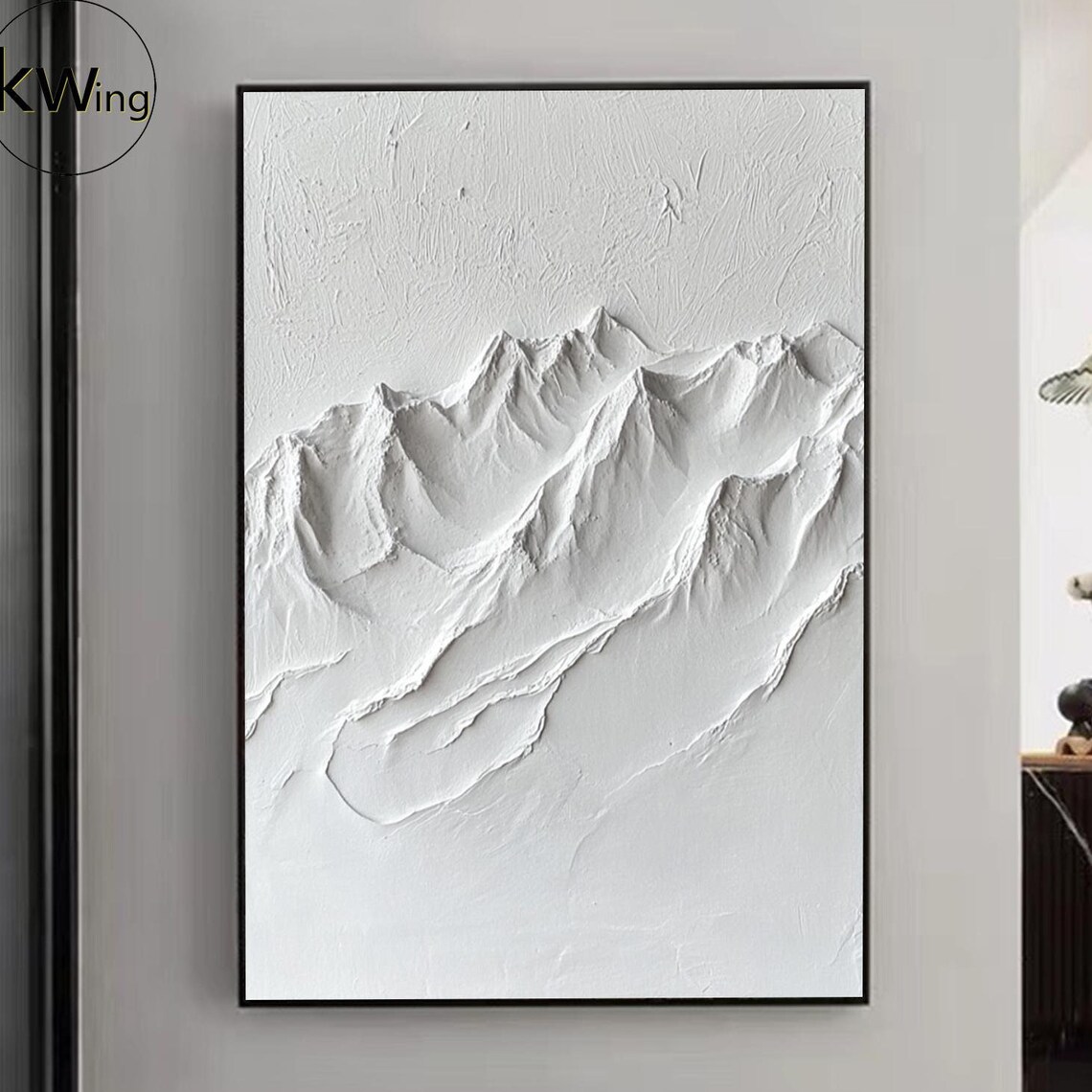White 3D Textured Mountain Peaks Plaster Relief Minimalist Wall Poster
