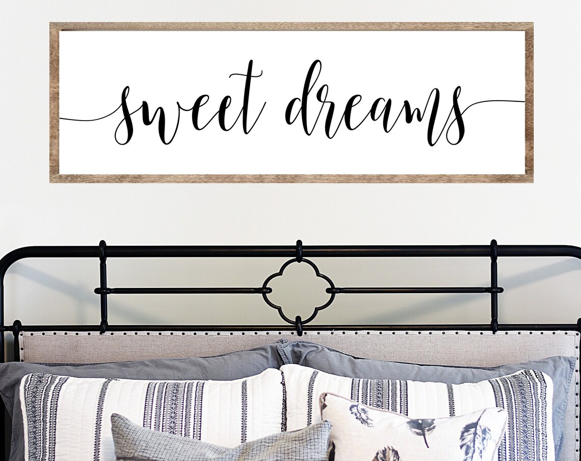 Sweet Dreams Elegant Script Bedroom Quote Poster Wide Frame Sign