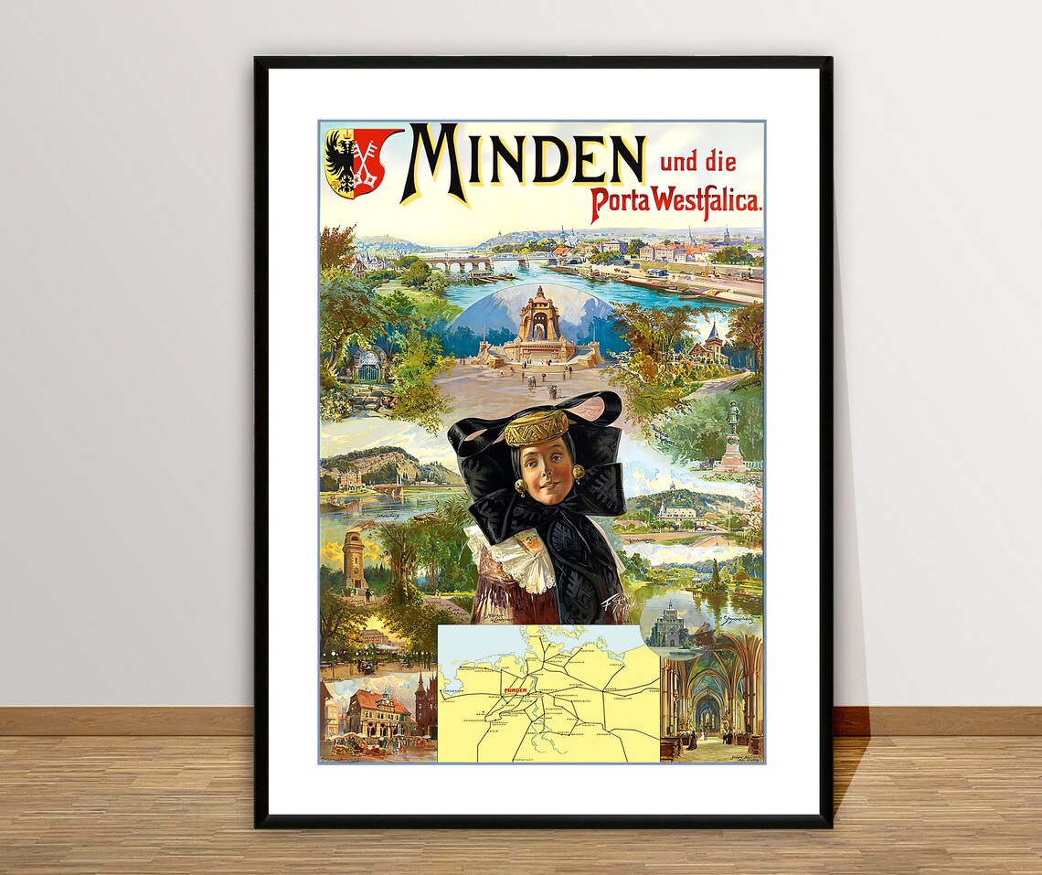 Minden Und Die Porta Westfalica Germany Vintage Travel Poster - Image 2