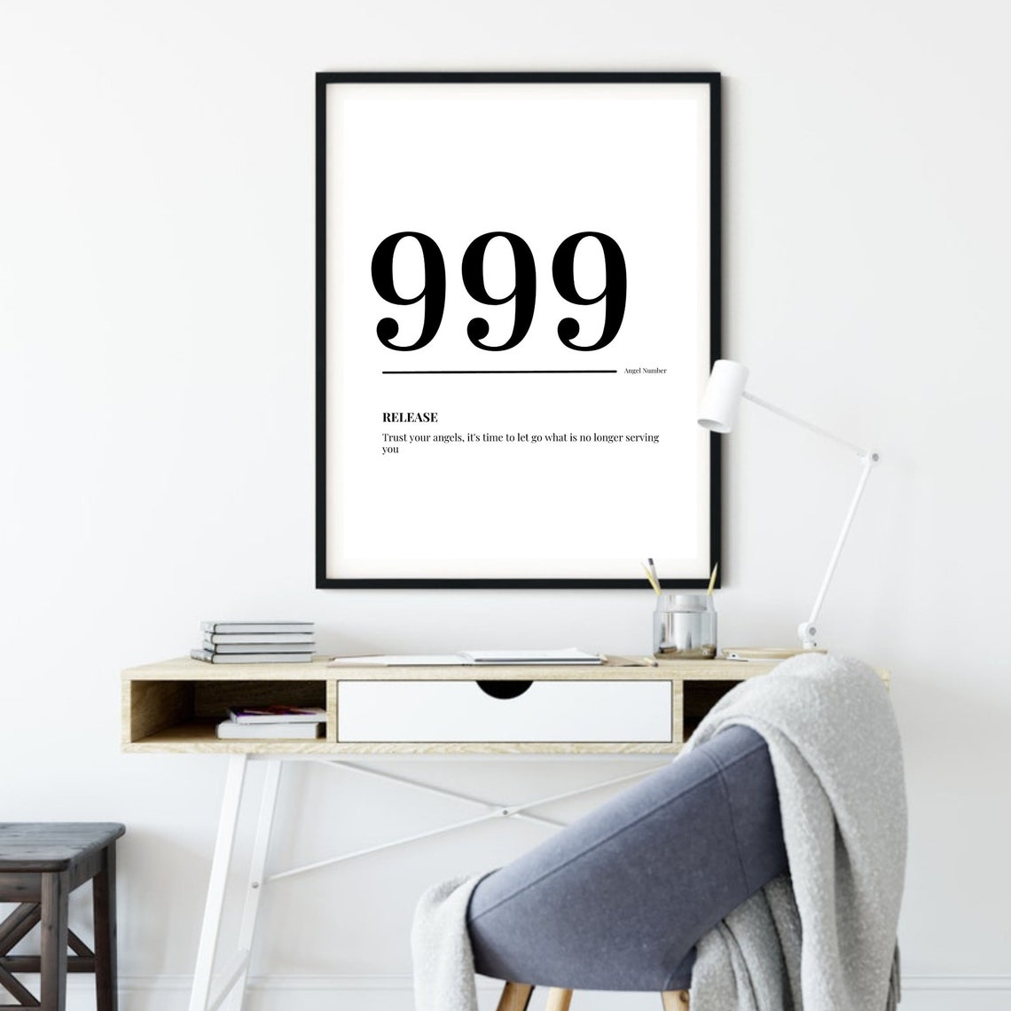 999 Angel Number Release Meaning Minimalist Spiritual Poster - Image 4