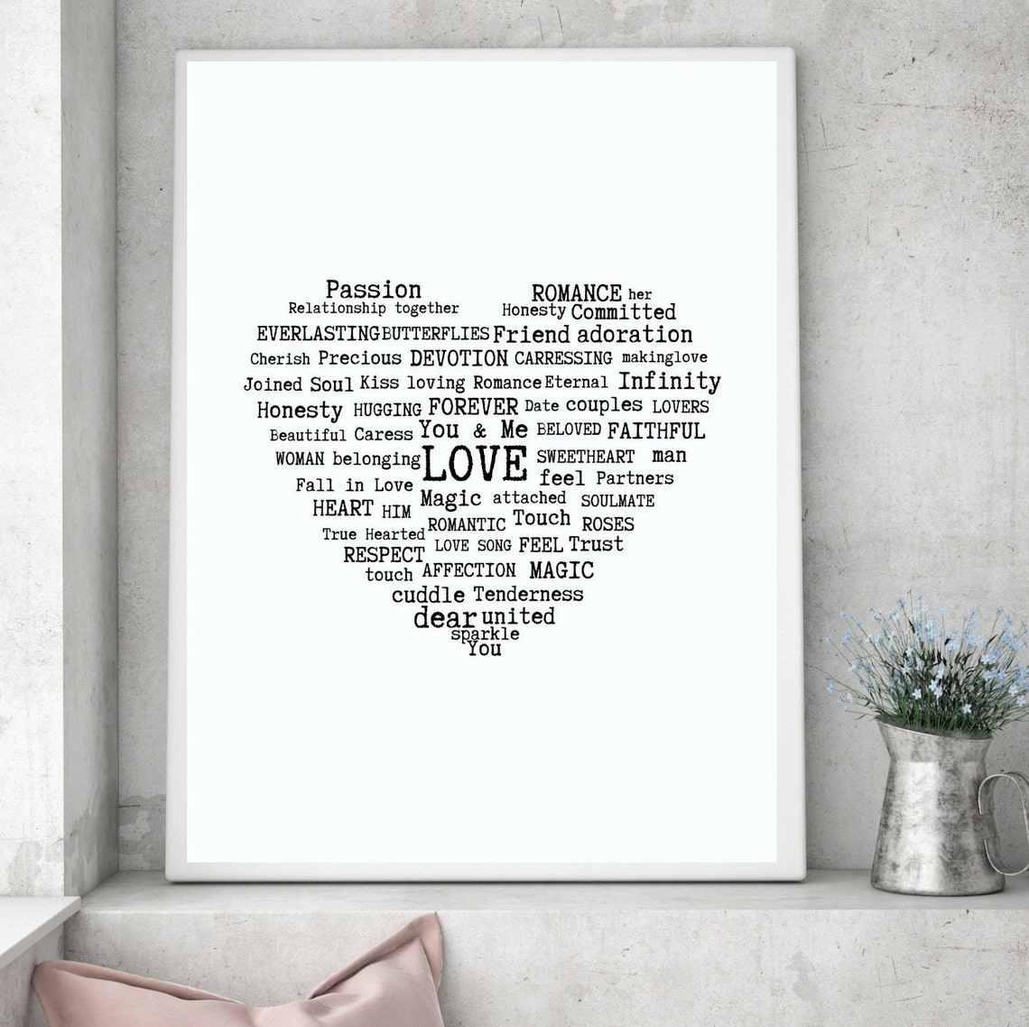 Love Word Cloud Heart Shape With Romantic Words In Red Wall Art - Image 6