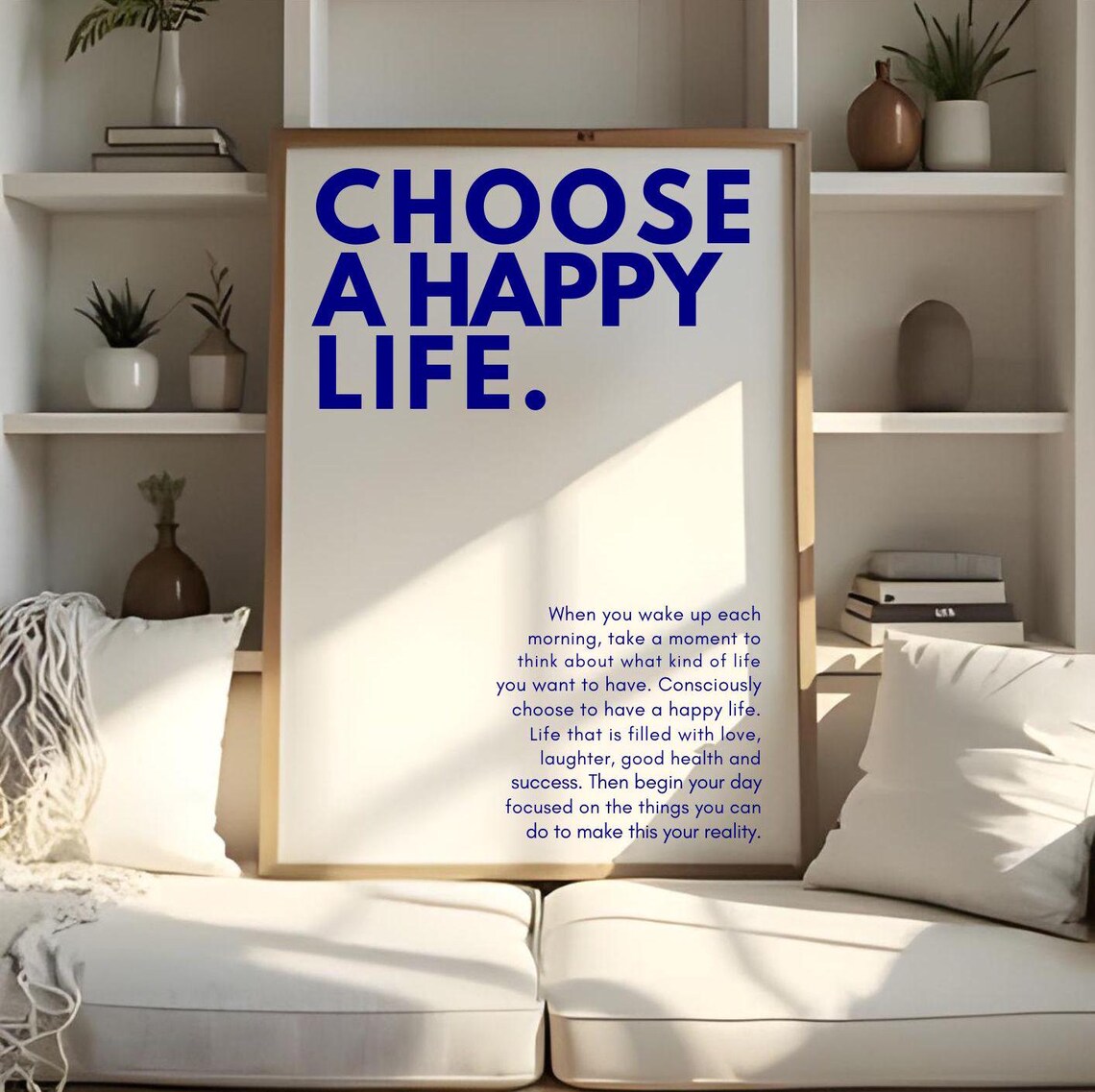 Choose A Happy Life Bold Blue Typography Motivational Quote Wall Poster - Image 2