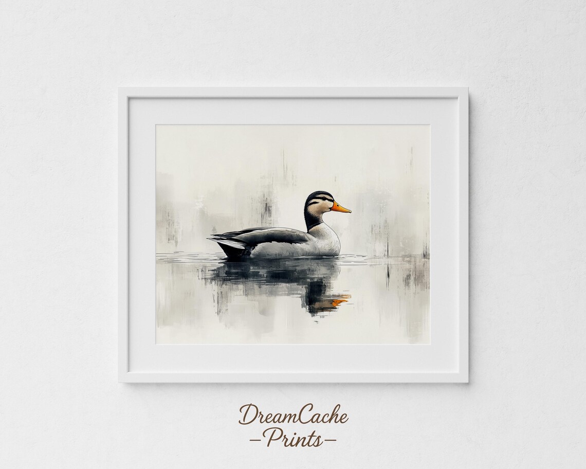 Mallard Drake Ink Wash Minimalist Waterfowl Wildlife Art Poster