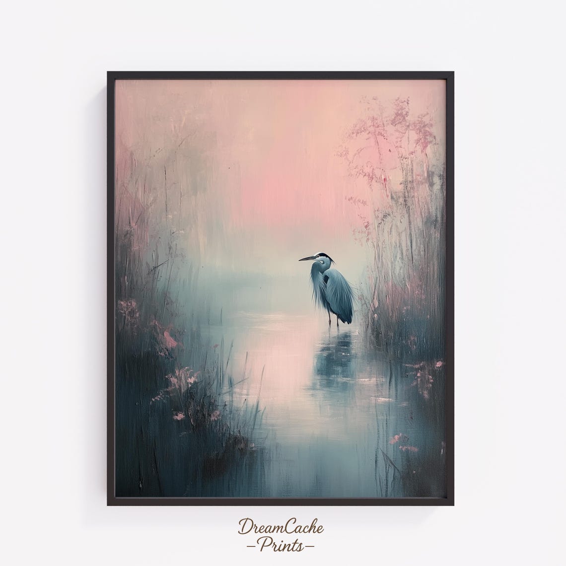 Blue Heron In Misty Marsh At Dawn In Soft Pastel Tones Poster