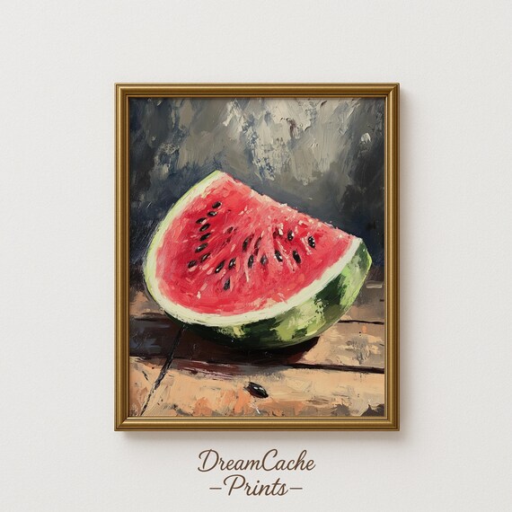 Juicy Watermelon Slice Oil Painting Summer Kitchen Still Life Poster