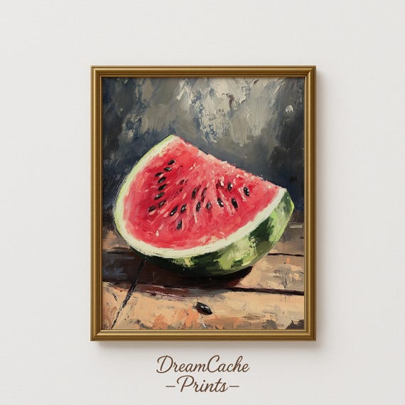 Watermelon Wall Art Print Juicy Summer Fruit Painting Red Green Ink Kitchen Decor 122