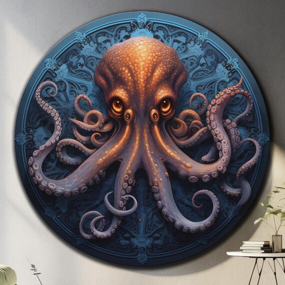 Octopus Wall Art Tempered Glass Wall Art Glass Printing Round Glass Art Circle Wall Art Octopus Wall Decor Large Glass Wall Art