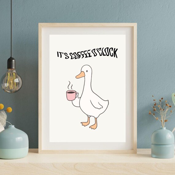 Its Coffee OClock Funny Goose Holding Pink Mug Kitchen Humor Poster