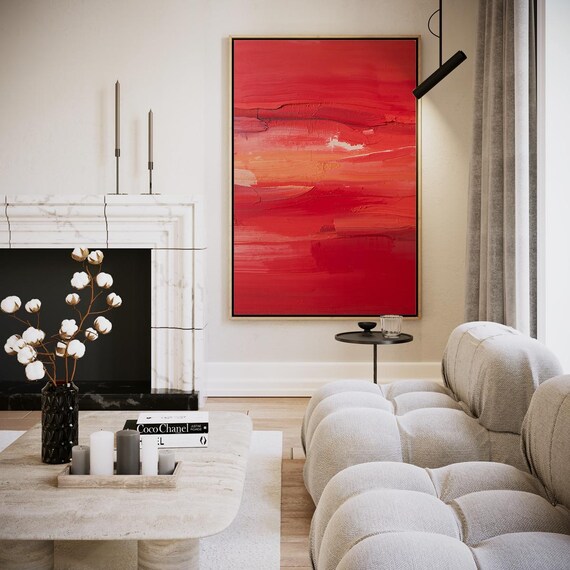 Vibrant Red Impasto Abstract Sunset Modern Gallery Art Poster