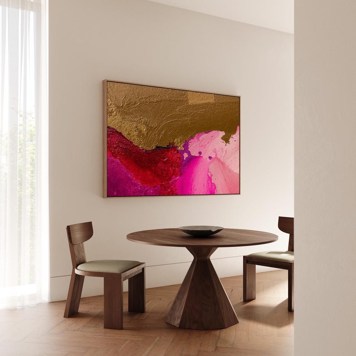 Gold And Pink Abstract Waves Impasto Colorful Modern Wall Art