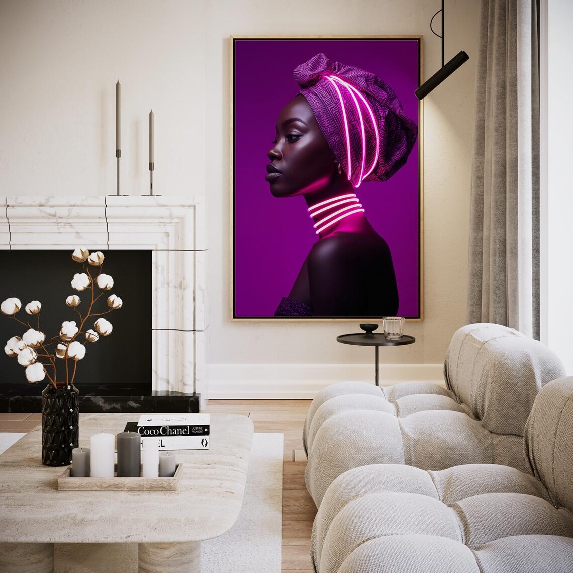 Neon Purple Headwrap Portrait Bold Modern Beauty Fashion Decor Poster