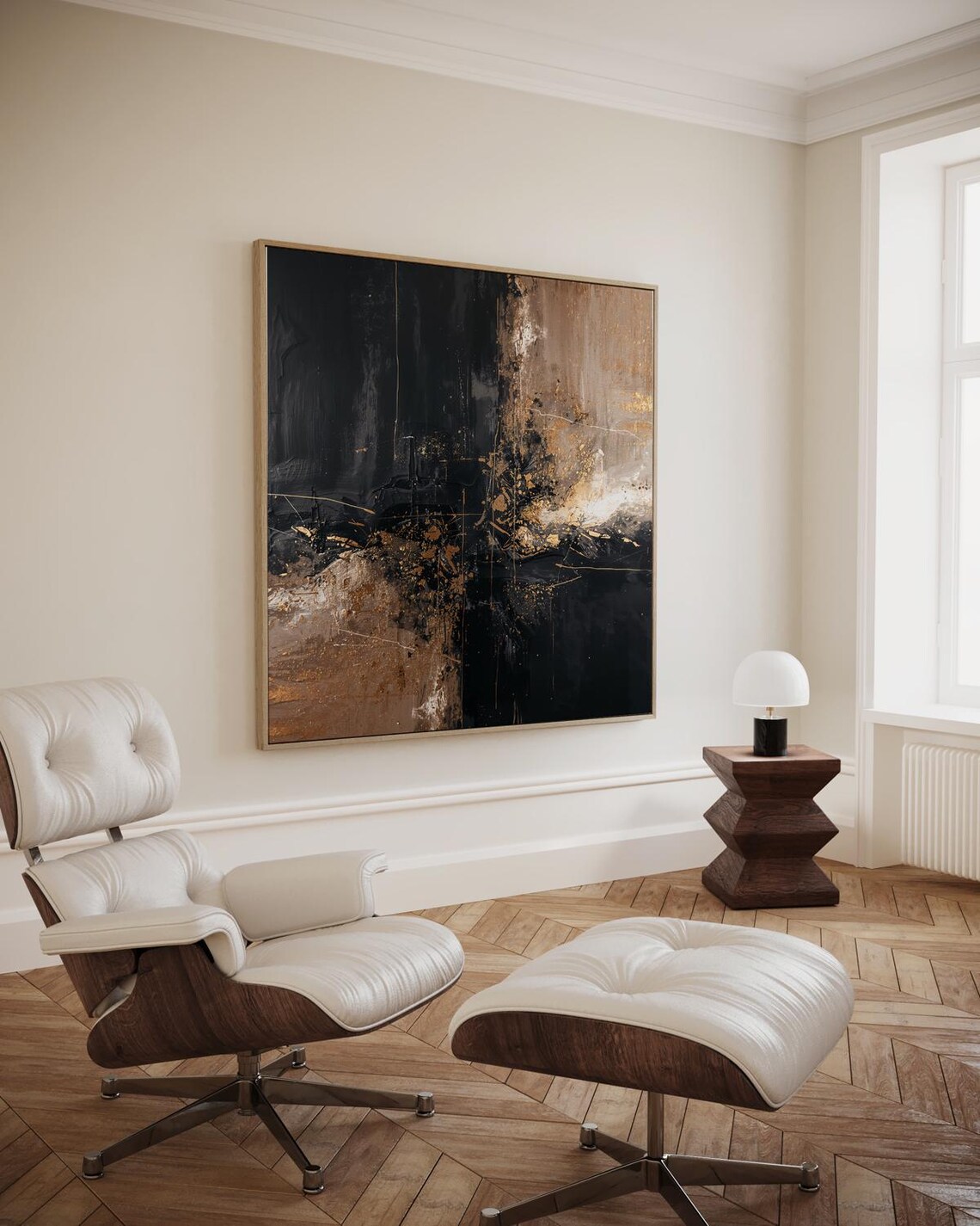 Abstract Painting With Black Background And Gold Details Luxury Wall Decoration Art