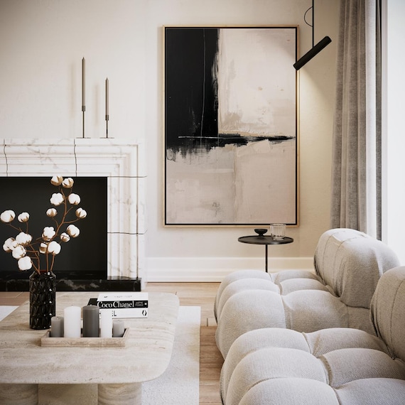 Abstract Black Beige Neutral Modern Minimalist Canvas Wall Poster