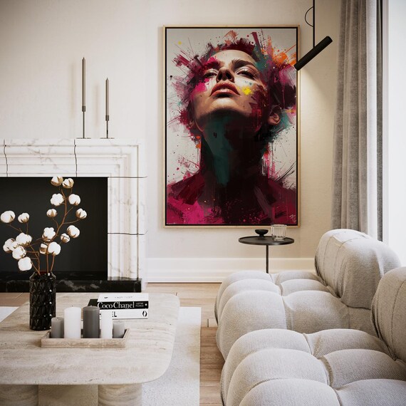 Color Explosion Woman Portrait Expressive Splash Paint Bold Dramatic Poster