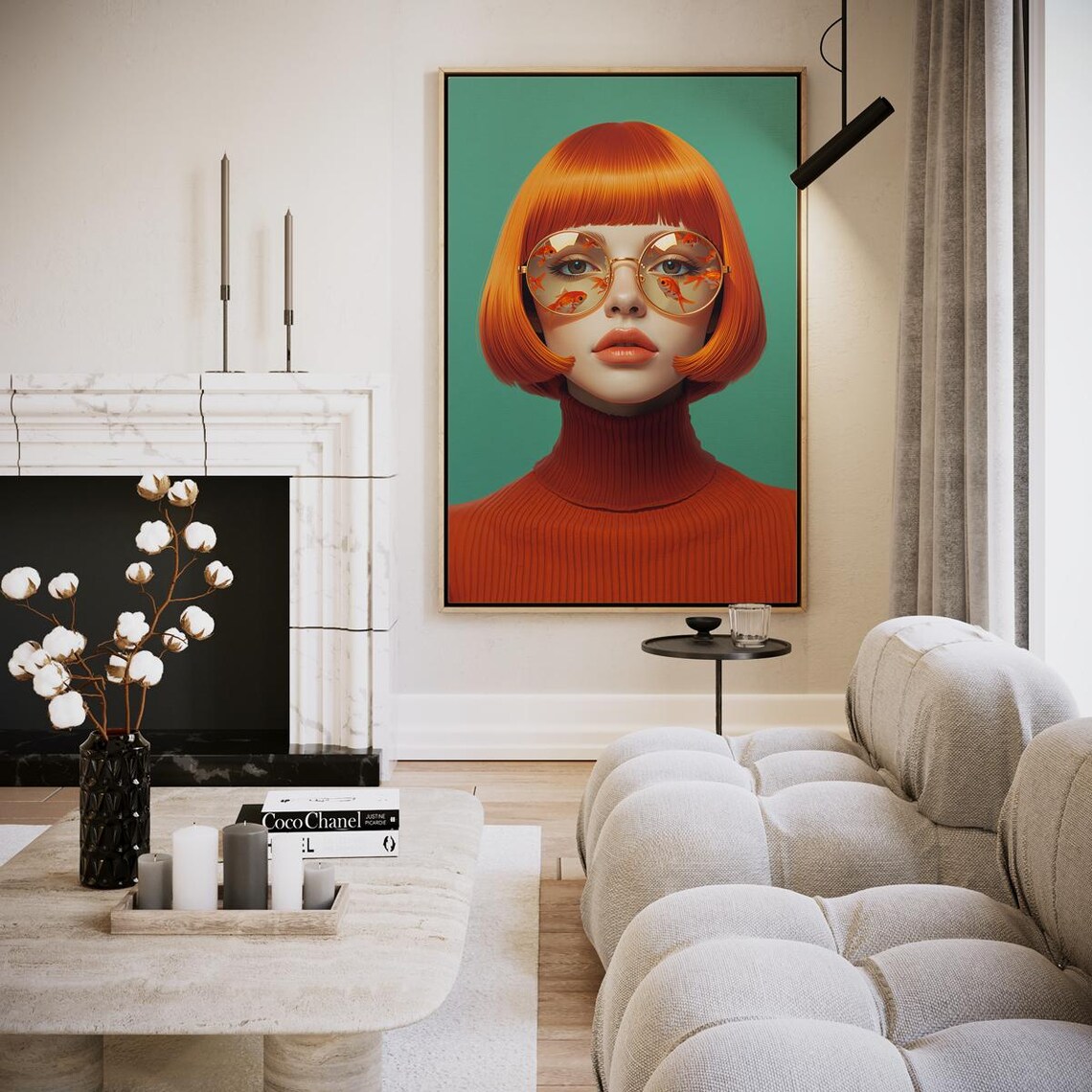 Orange Bob Goldfish Glasses Retro Pop Portrait Teal Background Art Poster