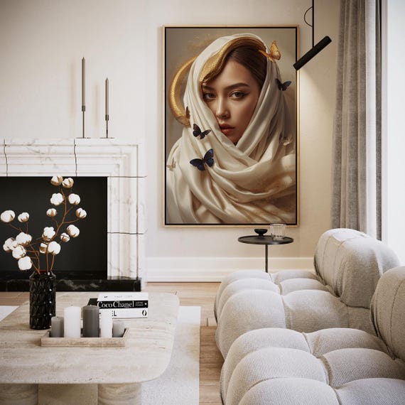Female Portrait With Butterflies And Gold Artwork Wall Art