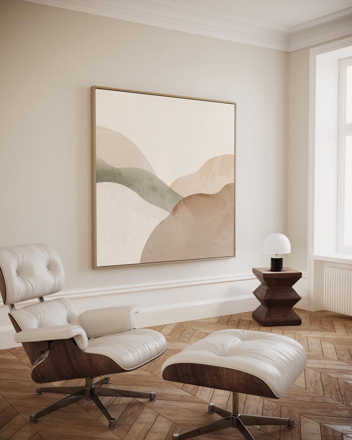 Soft Organic Shapes Beige Sage Green Minimalist Abstract Wall Art