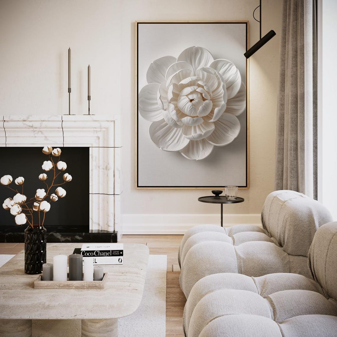 White 3D Flower Elegant Minimalist Modern Botanical Wall Poster