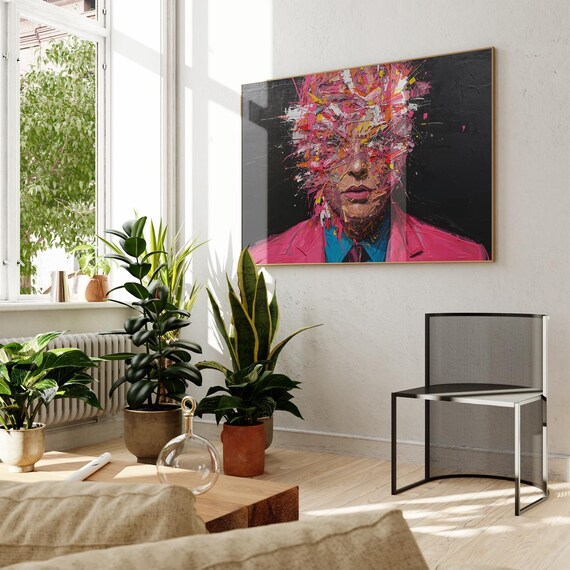 Exploding Paint Portrait Hot Pink Jacket Abstract Pop Wall Art