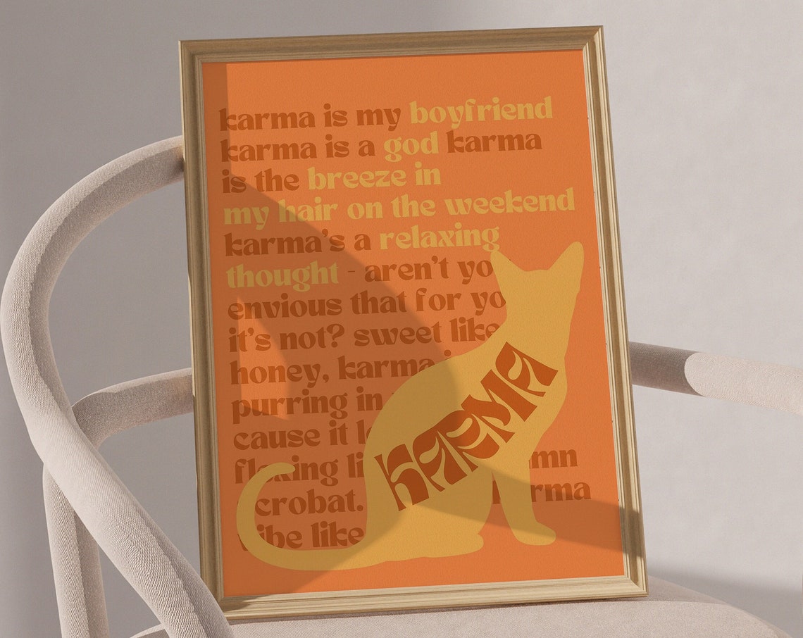 Taylor Swift Karma Song Lyrics Cat Illustration Music Poster